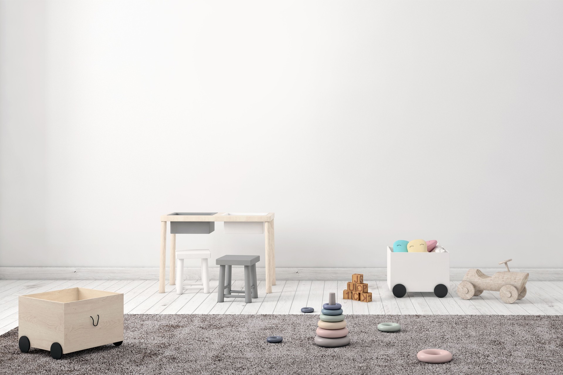 Kids room interior with blank wall