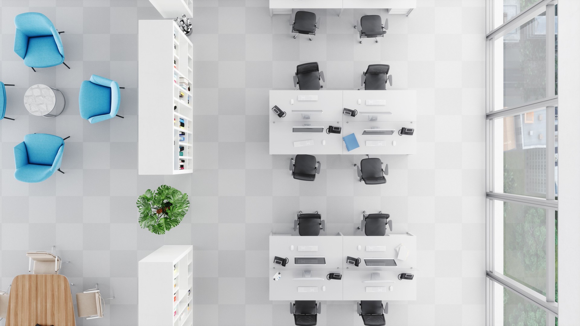 Open Plan Office Space From Top View